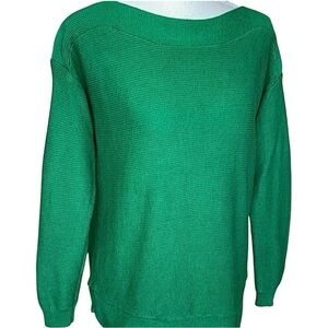 Cable & Gauge Gorgeous Kelly Green Boat Neck Sweater Ribbed Texture Cotton Sz S